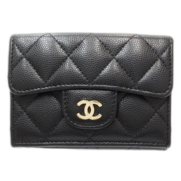CHANEL Handbags - CHANEL Black Caviar Leather Logo Wallet